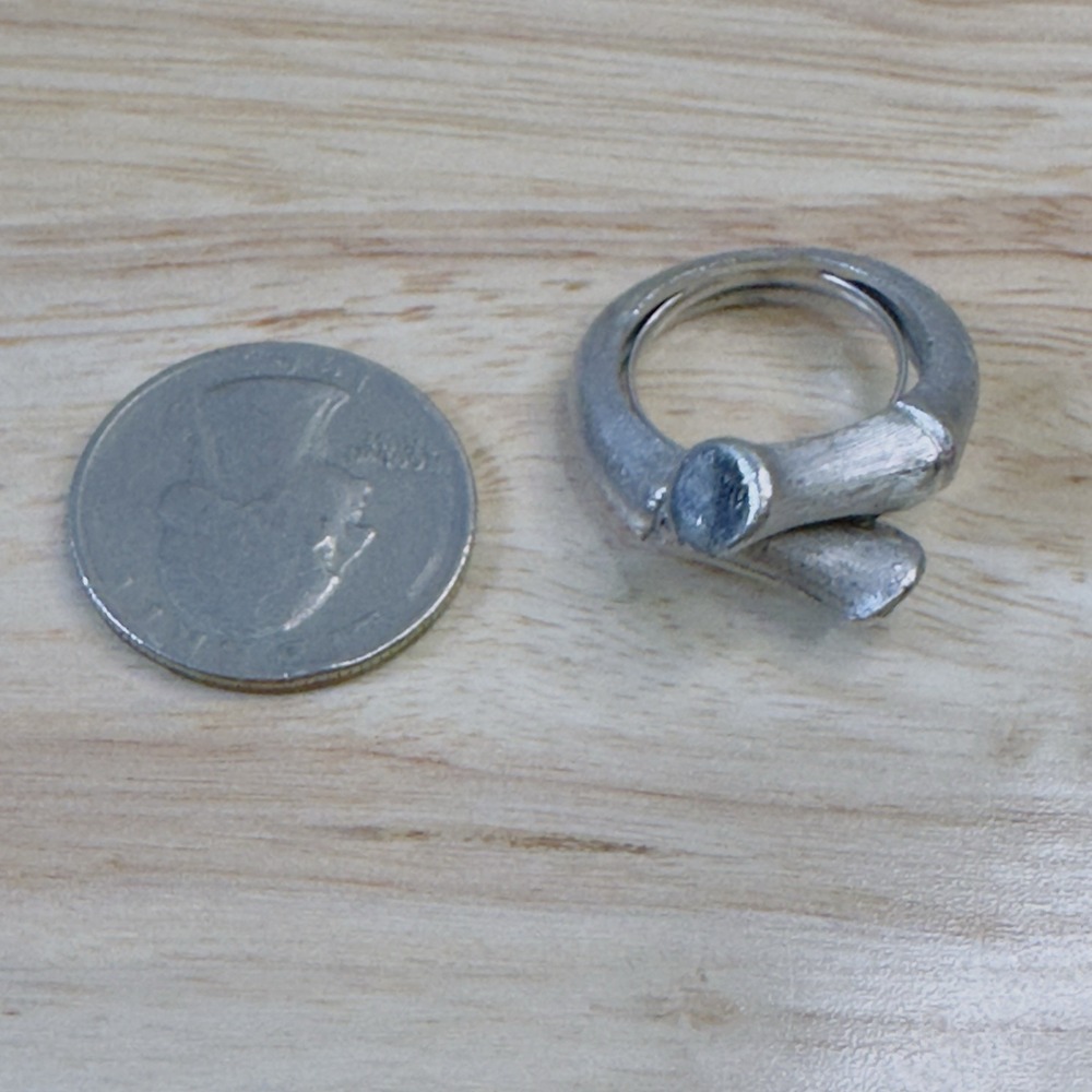 Trifari Silver Tone Bypass Ring Textured Bamboo Style Size 7.5 Vintage - Picture 13 of 14